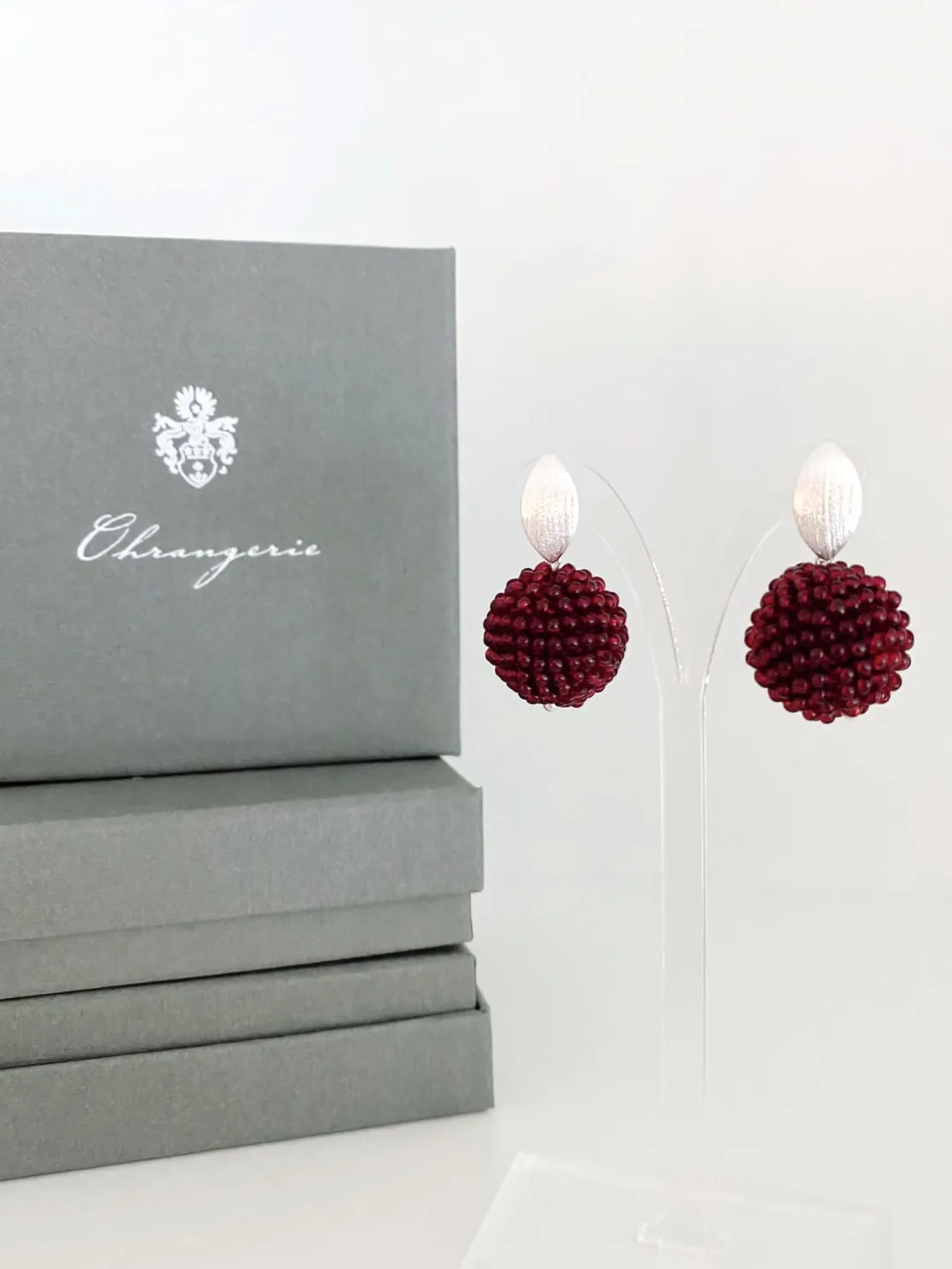 ohrangerie Rosa Stücke | Beeren<Beerenkugeln, bordeaux mit Blattsteckern