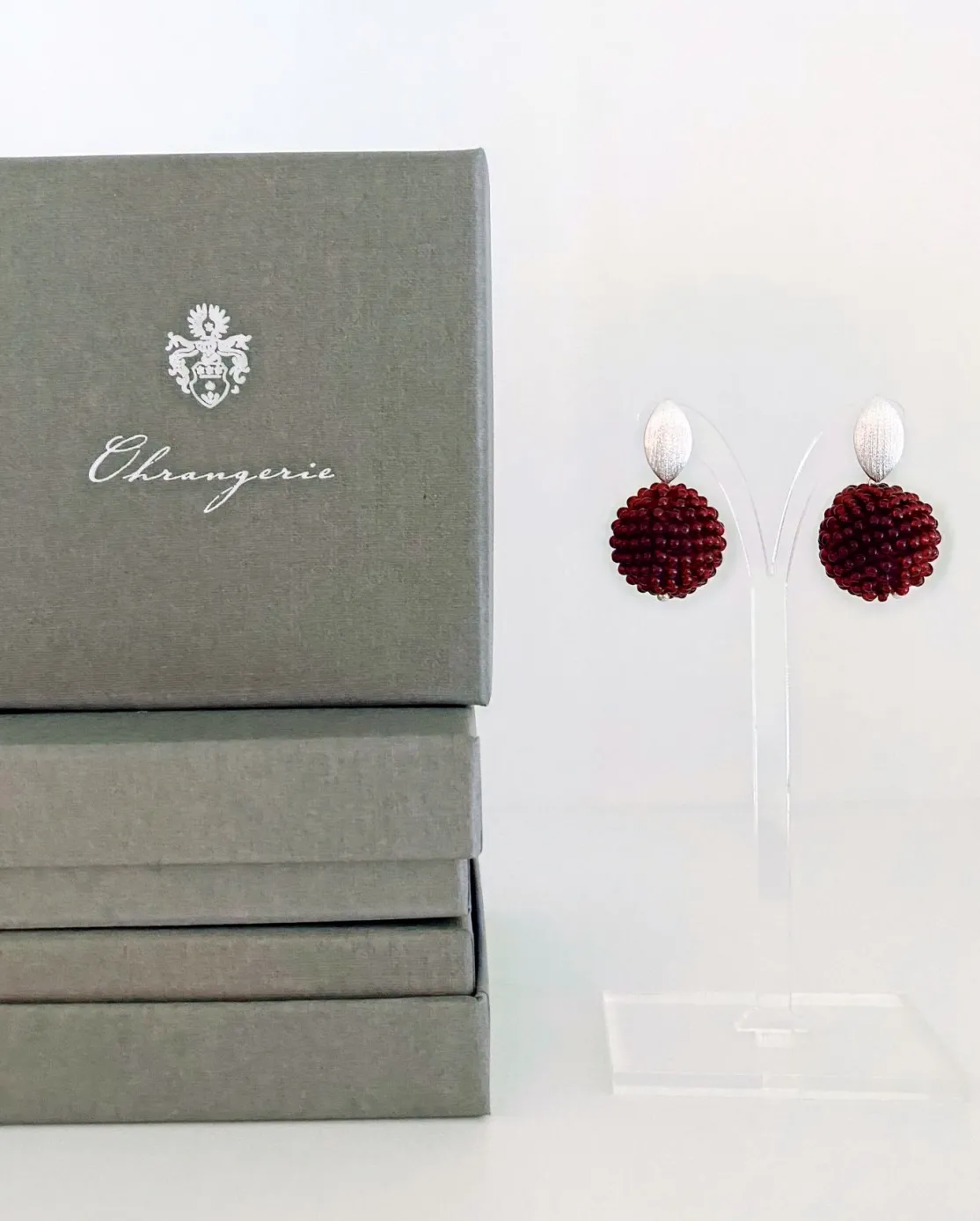 ohrangerie Rosa Stücke | Beeren<Beerenkugeln, bordeaux mit Blattsteckern