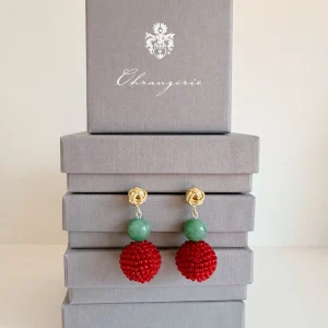 ohrangerie Limited Edition | Rosa Stücke<Beerenkugeln mit grüner Jade, kaminrot