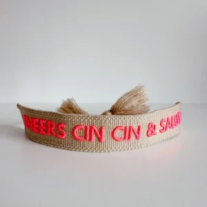 ohrangerie Limited Edition | Erdige Stücke<Gewebtes Armband "Cheers, Cin Cin & Salute", beige/neonpink