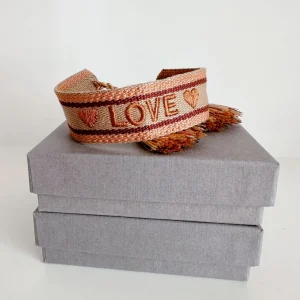 ohrangerie Limited Edition | Valentinstag<Gewebtes Armband "LOVE", beige/nude/cognac