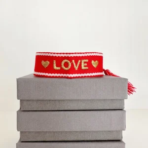 ohrangerie Limited Edition | Rosa Stücke<Gewebtes Armband "LOVE", rot/gold