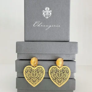 ohrangerie Limited Edition | Gelbe Stücke<Herzerln aus Edelmetall, sonnengelb mit Zirkonia