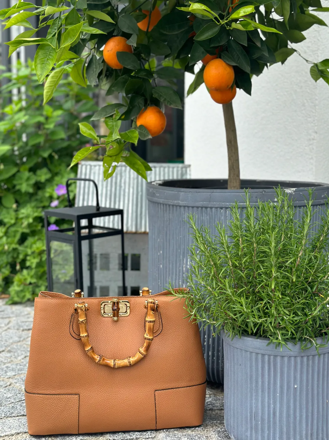 ohrangerie Limited Edition | Erdige Stücke<Ledertasche mit Bambusgriff, cognac