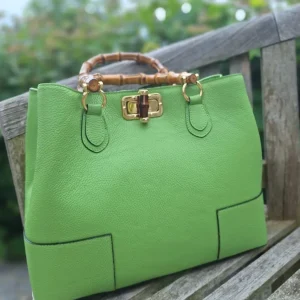 ohrangerie Limited Edition | Grüne Stücke<Ledertasche mit Bambusgriff, granny smith