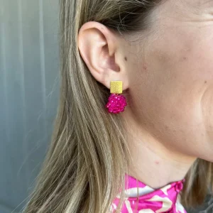 ohrangerie Pinke Stücke | Ohrringe Aus Glaskristallen<Pompons, knallpink