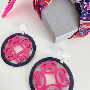 ohrangerie Limited Edition | Pinke Stücke<"Edelrose" aus Horn, dunkelblau/pink