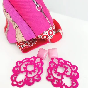 ohrangerie Pinke Stücke | Ohrringe Aus Schmuckstein<"Orientalische Blätter" aus Edelmetall, neonpink mit Jade