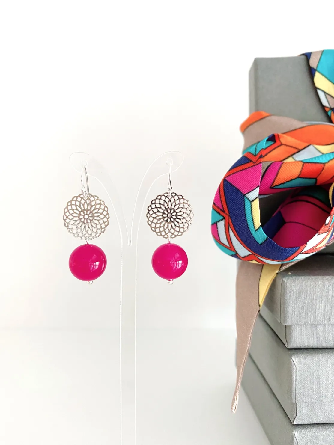 ohrangerie Online Exclusive | Pinke Stücke<"Pinke Jade" mit Blume