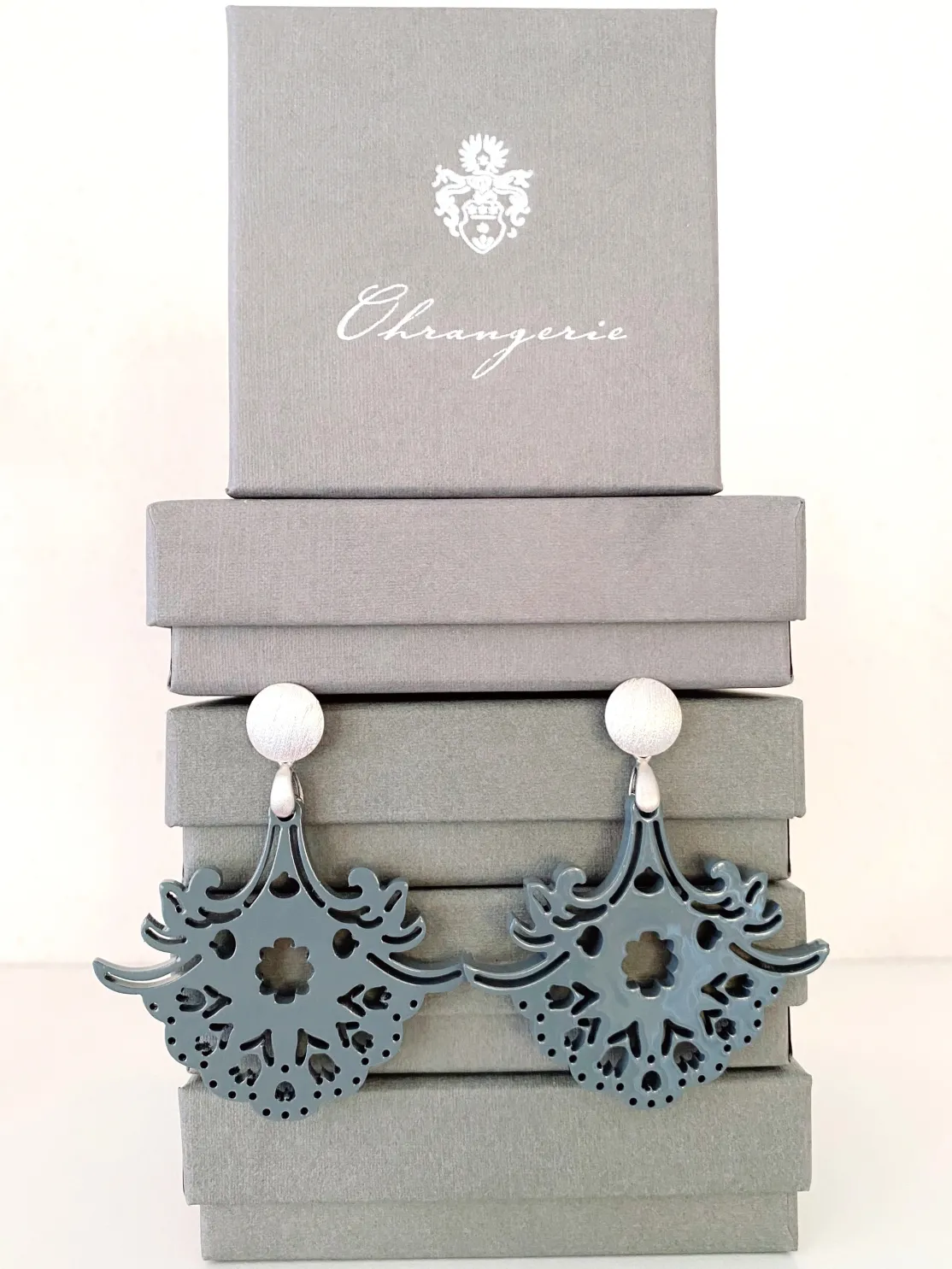 ohrangerie Ohrringe Aus Horn<"Tulpe" aus Horn, grau