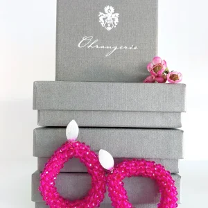ohrangerie Pinke Stücke | Ohrringe Aus Glaskristallen<"Valentina" aus Glaskristallen, neonpink