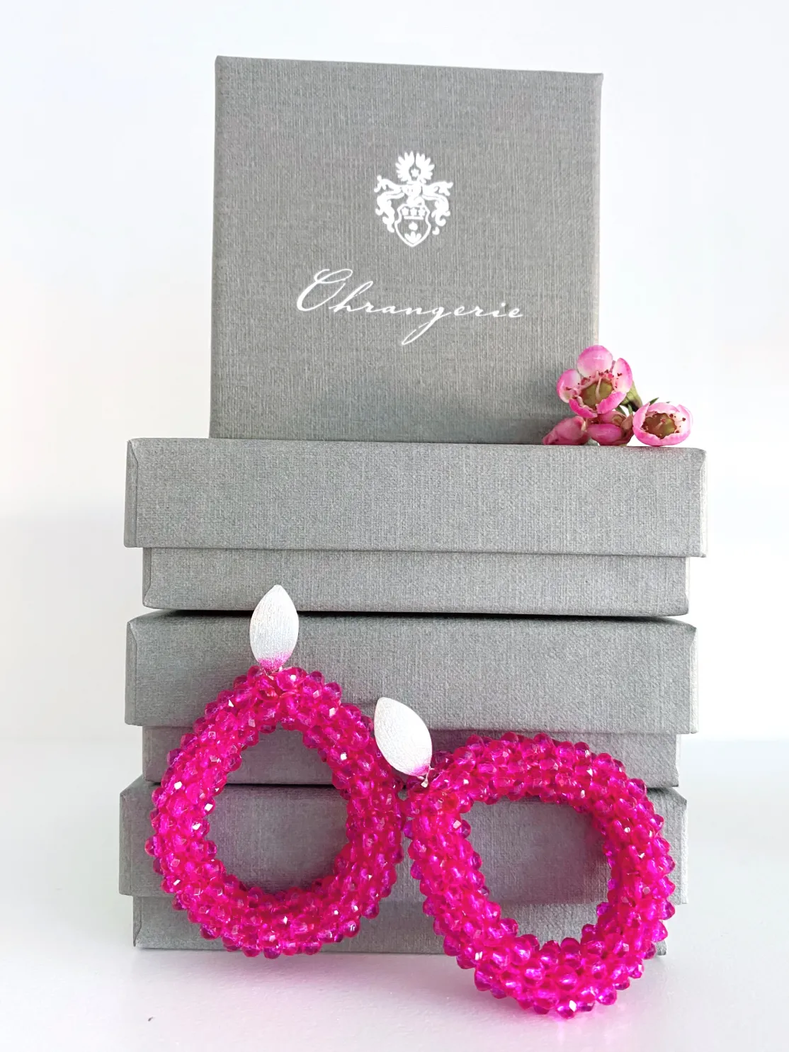 ohrangerie Pinke Stücke | Ohrringe Aus Glaskristallen<"Valentina" aus Glaskristallen, neonpink